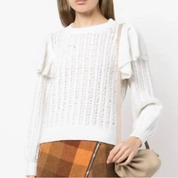 Alice & Olivia NWT Rosi Embellished Ruffle Cable-Knit Sweater size medium - Picture 1 of 10